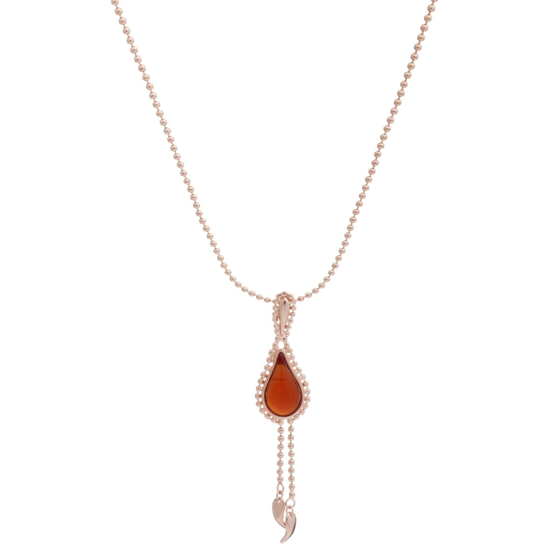 Glittering 18ct Rose Gold Vermeil On Sterling Silver Red Stone Flame Double Chain Pendant Necklace